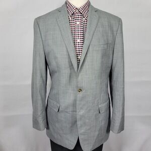 Van Heusen Men's Sport Coat Blazer Two Button Gray Sharkskin‎ Poly Blend 42L